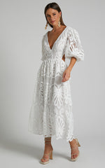 TIERed Eyelet Lace Midi Dress in White