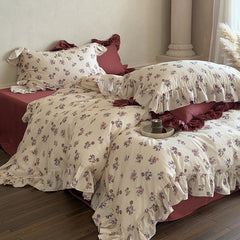 Juliette Rose Ruffled Burgundy Red Bedding Set
