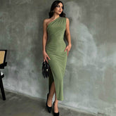 Asymmetrisches Midi-Bodycon-Kleid mit einer Schulter und kurzen Ärmeln HB75620