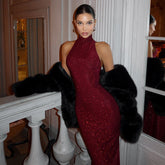 Halter Neck Hip-Wrapped Fishtail Maxi Dress