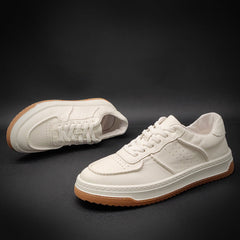 Men's White Top Layer Cowhide Platform Sneakers