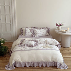 Odette French Floral Lace Ruffle Bedding Set - Purple