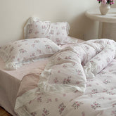 Odette French Floral Lace Ruffle Bedding Set - Pink