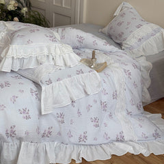 Odette French Floral Lace Ruffle Bedding Set - Blue