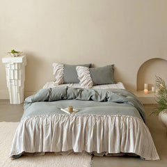 Savannah Lace Ruffle Double Gauze Bedding Set - Gray