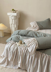 Savannah Lace Ruffle Double Gauze Bedding Set - Gray