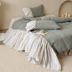 Savannah Lace Ruffle Double Gauze Bedding Set - Gray