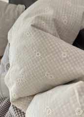 Sophia Gingham Lace Washed Cotton Bedding Set - Gray