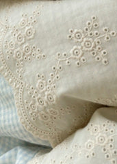 Sophia Gingham Lace Washed Cotton Bedding Set - Ocean Blue