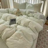 Sophia Gingham Lace Washed Cotton Bedding Set - Light Green