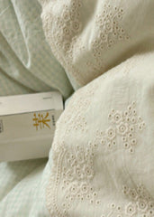 Sophia Gingham Lace Washed Cotton Bedding Set - Light Green