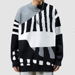 Color Block Knitted Print Sweater