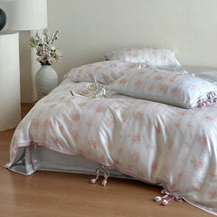 Bianca Floral Ribbon Tied TENCEL Bedding Set - Ivory Blue