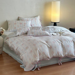 Bianca Floral Ribbon Tied TENCEL Bedding Set - Ivory Blue