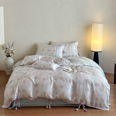 Bianca Floral Ribbon Tied TENCEL Bedding Set - Ivory Blue