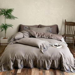 Willa Retro Double Gauze Gingham Bedding Set - Brown