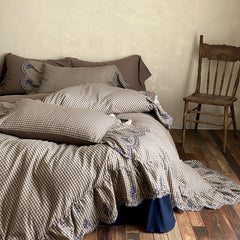 Willa Retro Double Gauze Gingham Bedding Set - Brown