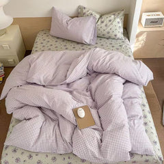 Chloe Pastel Candy Cotton Bedding Set - Purple Plaid