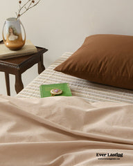Ava Vintage Striped Cotton Bedding Set - Beige Solid