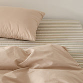 Ava Vintage Striped Cotton Bedding Set - Beige Solid