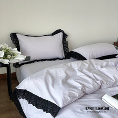 Black Lace Ruffle Bedding Set - Purple