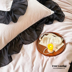 Black Lace Stripe Pastel Bedding Set - Pink