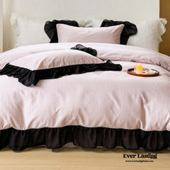 Black Lace Stripe Pastel Bedding Set - Pink