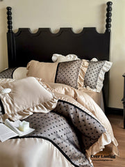 Black Lace Sweet Heart Ruffle Bedding Set - Brown