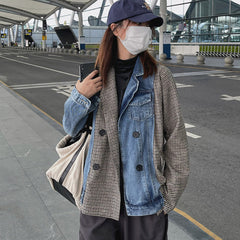 Blazer de mezclilla con empalmes irregulares