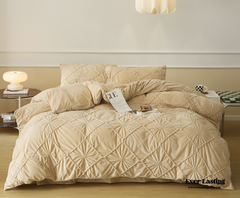 Boho Braided Velvet Bedding Set - Beige