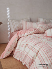 Boho Jacquard Cotton Bedding Set - Pink + White