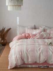 Boho Jacquard Cotton Bedding Set - Pink + White