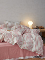 Boho Jacquard Cotton Bedding Set - Pink + White