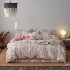 Boho Jacquard Cotton Bedding Set - Pink + White