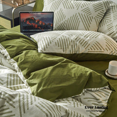 Boho Striped Bedding Set - Green