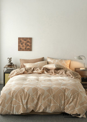 Boho Striped Bedding Set - Tan