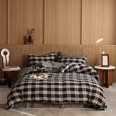 British Vintage Plaid Bedding Set - Black
