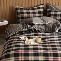 British Vintage Plaid Bedding Set - Black