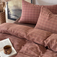 British Vintage Plaid Bedding Set - Red