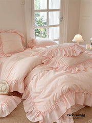 Bubble Washed Cotton Ruffle Bedding Set - Pink