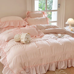 Bubble Washed Cotton Ruffle Bedding Set - Pink