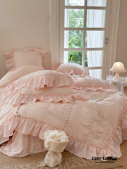 Bubble Washed Cotton Ruffle Bedding Set - Pink