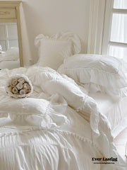 Bubble Washed Cotton Ruffle Bedding Set - White