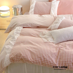 Candy Lace Gingham Ruffle Bedding Set - Pink