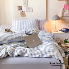 Candy Stripe Washed Cotton Bedding Set - Blue