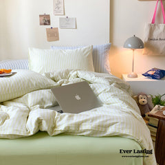 Candy Stripe Washed Cotton Bedding Set - Green