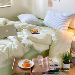 Candy Stripe Washed Cotton Bedding Set - Green