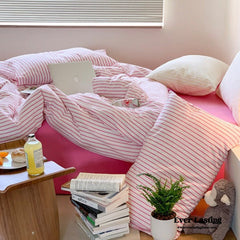 Candy Stripe Washed Cotton Bedding Set - Pink