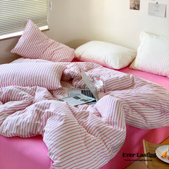 Candy Stripe Washed Cotton Bedding Set - Pink