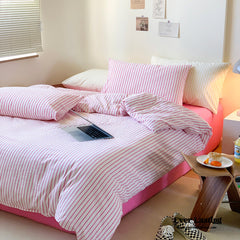 Candy Stripe Washed Cotton Bedding Set - Pink